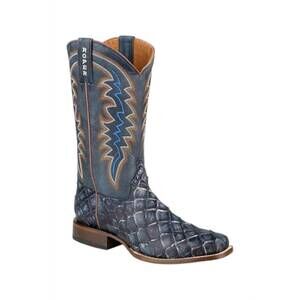 NEW ROPER men's big pirarucu fish embossed leather boot in vintage blue